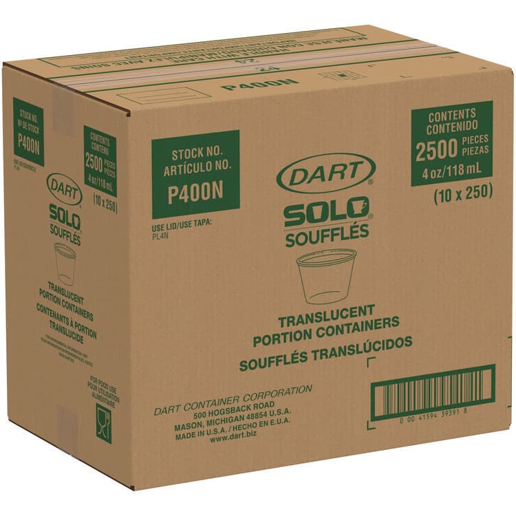 DART Polystyrene Portion Cups, 4 oz, Plastic, Translucent, 250/Bag, 10 Bags/Carton (DCCP400N) thumbnail 4