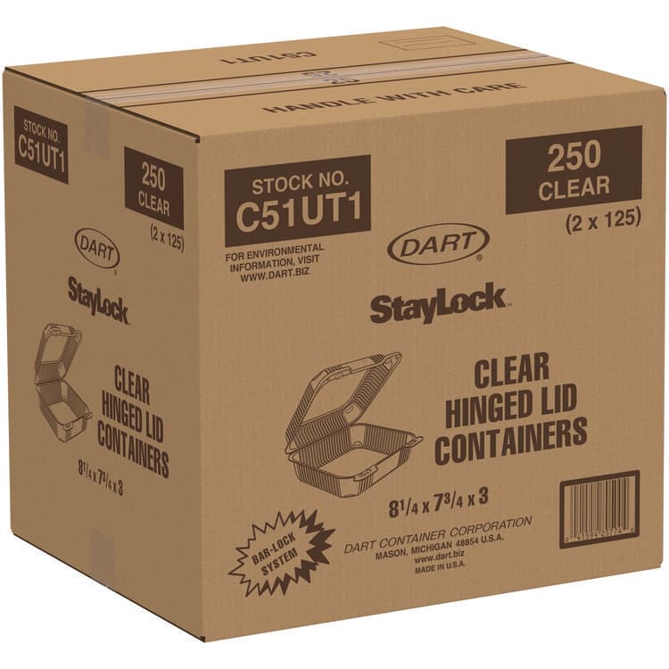 DART StayLock Clear Hinged Lid Containers, 7.8 x 8.3 x 3, Clear, Plastic, 125/Bag, 2 Bags/Carton (DCCC51UT1) thumbnail 4