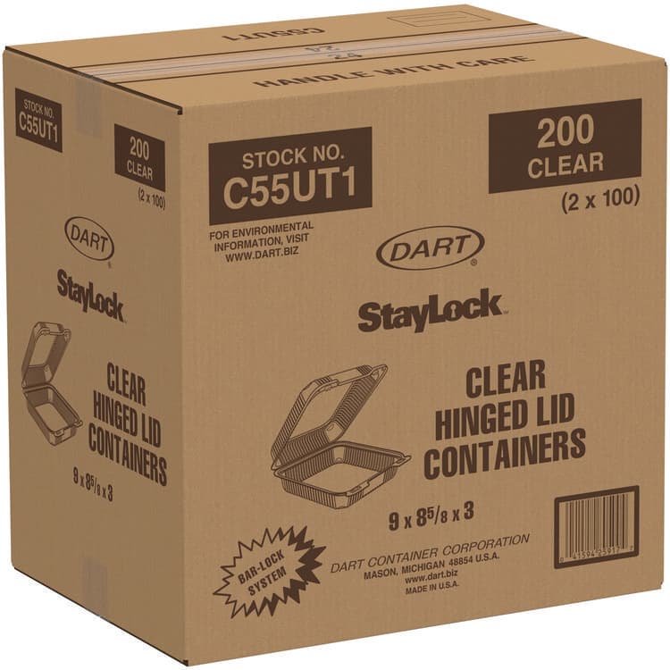 DART StayLock Clear Hinged Lid Containers, 8.6 x 9 x 3, Clear, Plastic, 100/Pack, 2 Packs/Carton (DCCC55UT1) thumbnail 3