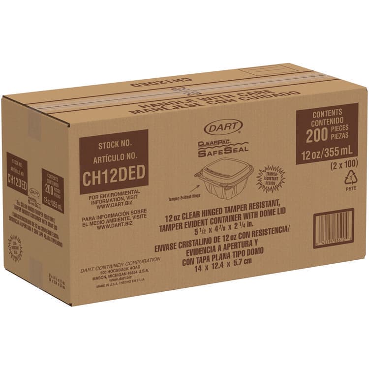 DART ClearPac SafeSeal Tamper-Resistant/Evident Containers, Domed Lid, 12 oz, Clear, Plastic, 100/Bag, 2 Bags/Carton (DCCCH12DED) thumbnail 4