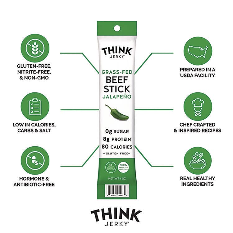 THINK JERKY, LLC Jalapeno 100% Grass-Fed Beef Sticks, 1 oz Individually Wrapped Sticks, 20/Carton (GRR33700003) thumbnail 3