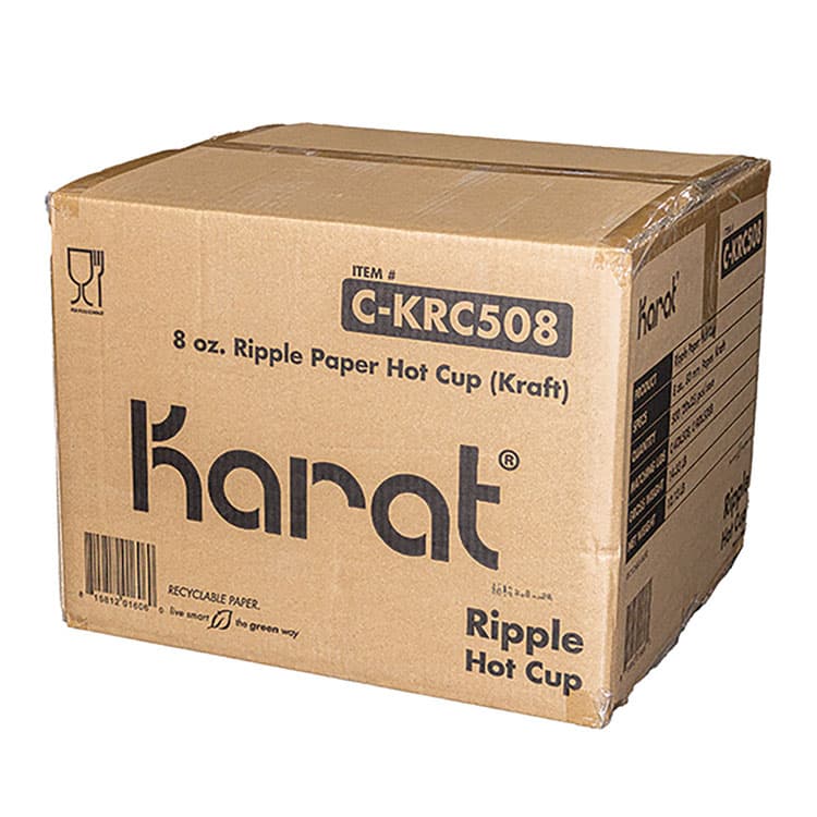 KARAT BY LOLLICUP Ripple Hot Cups, 8 oz, Paper, Kraft/White, 500/Carton (KRTCKRC508) thumbnail 3