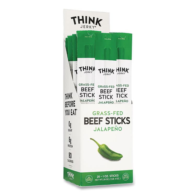 THINK JERKY, LLC Jalapeno 100% Grass-Fed Beef Sticks, 1 oz Individually Wrapped Sticks, 20/Carton (GRR33700003)