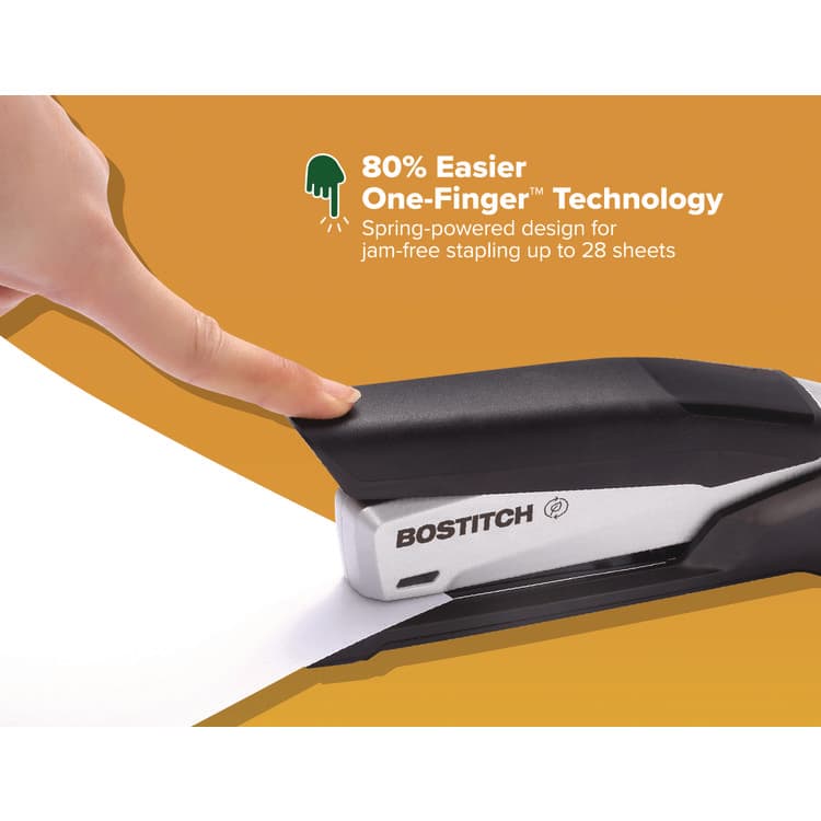 STANLEY BOSTITCH inPOWER+28 Executive One-Finger 3-in-1 Eco-Friendly Desktop Stapler, 28-Sheet Capacity, Black/Silver (ACI1110) thumbnail 2