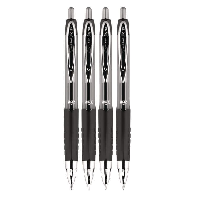 UNI Signo 207 Gel Pen, Retractable, Fine 0.5 mm, Black Ink, Smoke/Black Barrel, 4/Pack (UBC61270) thumbnail 4