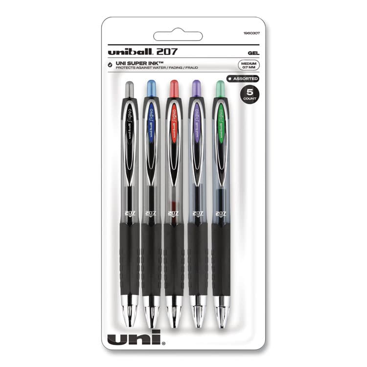 UNI Signo 207 Gel Pen, Retractable, Medium 0.7 mm, Assorted Ink and Barrel Colors, 5/Pack (UBC261221)