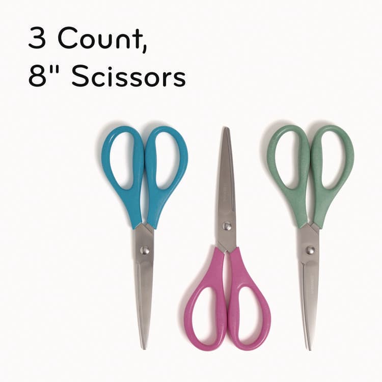 U BRANDS U-Eco Scissors, 9.45" Long, 3" Cut Length, Straight Assorted Color Handles, 3/Pack (UBR6607U0124) thumbnail 4