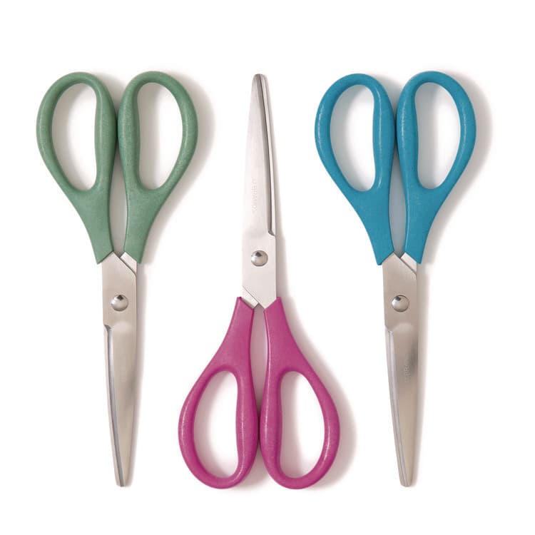 U BRANDS U-Eco Scissors, 9.45" Long, 3" Cut Length, Straight Assorted Color Handles, 3/Pack (UBR6607U0124)