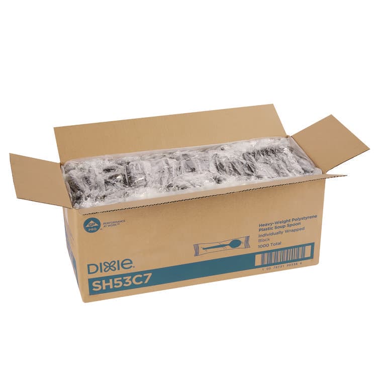 DIXIE FOOD SERVICE Individually Wrapped Heavyweight Soup Spoons, 5.75", Plastic, Black, 1,000/Carton (DXESH53C7) thumbnail 3