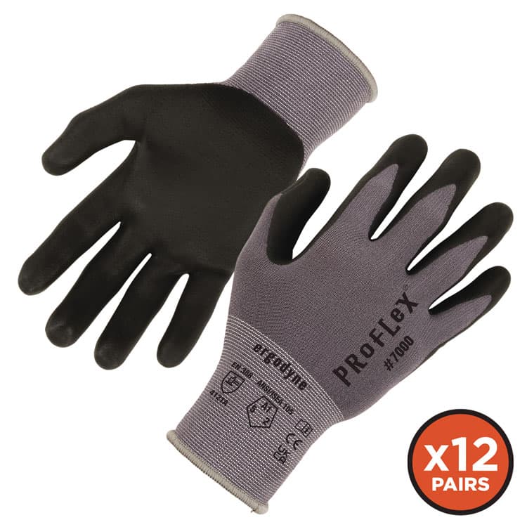 ERGODYNE CORPORATION ProFlex 7000 Nitrile-Coated Gloves Microfoam Palm, EN388: 4121A, 9" Long, X-Small, Gray, 12 Pairs (EGO10361) thumbnail 2