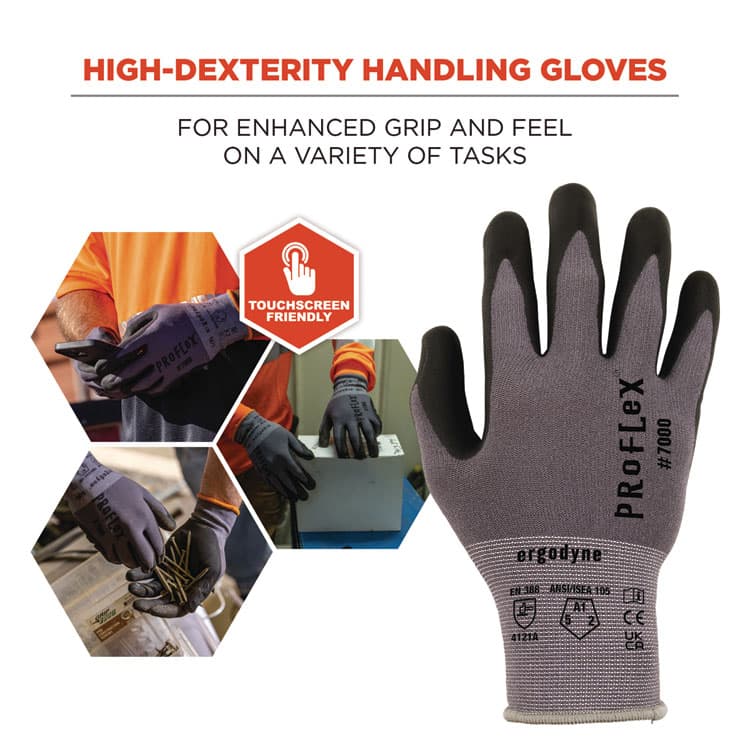 ERGODYNE CORPORATION ProFlex 7000 Nitrile-Coated Gloves Microfoam Palm, EN388: 4121A, 9" Long, X-Small, Gray, 12 Pairs (EGO10361) thumbnail 3