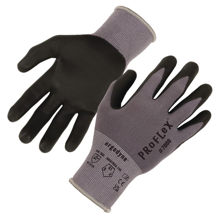ERGODYNE CORPORATION ProFlex 7000 Nitrile-Coated Gloves Microfoam Palm, EN388: 4121A, 9" Long, X-Small, Gray, Pair (EGO10371)