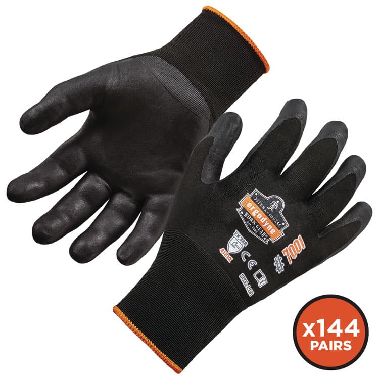 ERGODYNE CORPORATION ProFlex 7001 Nitrile-Coated Gloves, EN388: 4121X, 8.25" Long, X-Small, Black, 12 Pairs/Carton (EGO17851) thumbnail 2
