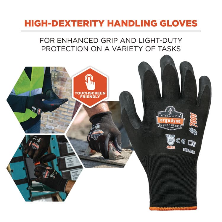 ERGODYNE CORPORATION ProFlex 7001 Nitrile-Coated Gloves, EN388: 4121X, 8.25" Long, X-Small, Black, 12 Pairs/Carton (EGO17851) thumbnail 3