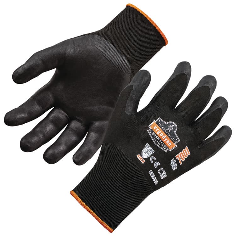 ERGODYNE CORPORATION ProFlex 7001 Nitrile-Coated Gloves, EN388: 4121X, 8.25" Long, X-Small, Black, 12 Pairs/Carton (EGO17851)