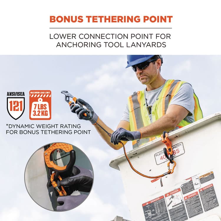 ERGODYNE CORPORATION Squids 3178 Locking Aerial Bucket Hook, Tethering Point, 9.06 x 7.09 x 2.17, Black/Orange, Supports 40 lbs (EGO19179) thumbnail 4