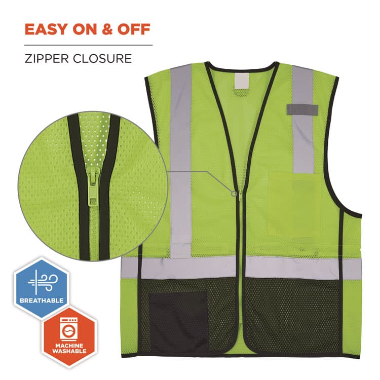 ERGODYNE CORPORATION GloWear 8210Z Hi-Vis Class 2 Mesh Vest, Large to X-Large, Lime (EGO23015) thumbnail 3