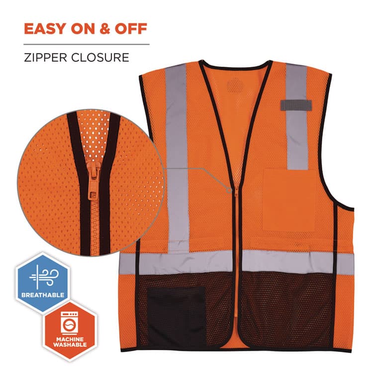 ERGODYNE CORPORATION GloWear 8210Z Hi-Vis Class 2 Mesh Vest, Small to Medium, Orange (EGO23023) thumbnail 3