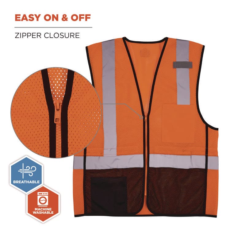 ERGODYNE CORPORATION GloWear 8210Z Hi-Vis Class 2 Mesh Vest, 4X-Large to 5X-Large, Orange (EGO23029) thumbnail 3