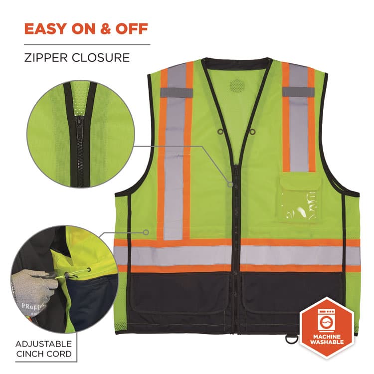 ERGODYNE CORPORATION GloWear 8251HDZ Class 2 Two-Tone Hi-Vis Safety Vest, Large to X-Large, Lime (EGO23035) thumbnail 4