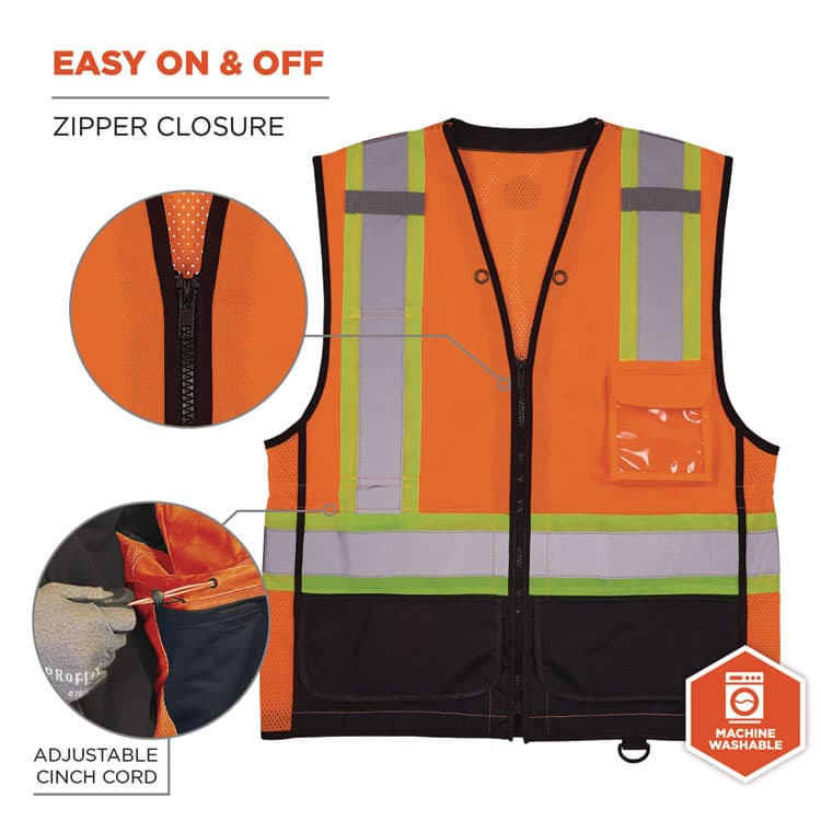 ERGODYNE CORPORATION GloWear 8251HDZ Class 2 Two-Tone Hi-Vis Safety Vest, 4X-Large to 5X-Large, Orange (EGO23049) thumbnail 4