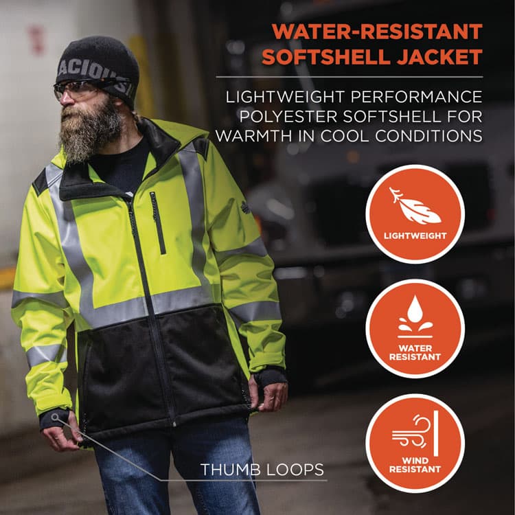 ERGODYNE CORPORATION GloWear 8353 Class 3 Hi-Vis Softshell Water-Resistant Jacket, Medium, Lime (EGO23523) thumbnail 2