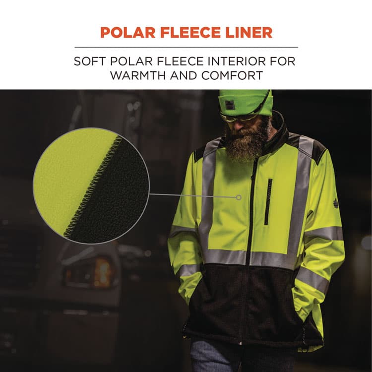 ERGODYNE CORPORATION GloWear 8353 Class 3 Hi-Vis Softshell Water-Resistant Jacket, Medium, Lime (EGO23523) thumbnail 4