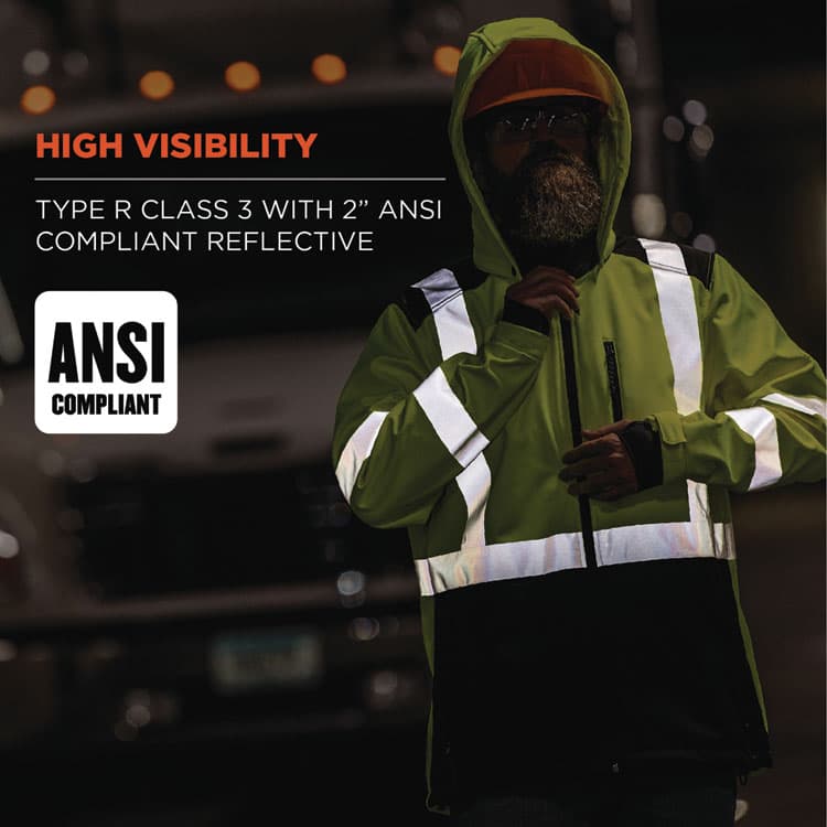 ERGODYNE CORPORATION GloWear 8353 Class 3 Hi-Vis Softshell Water-Resistant Jacket, X-Large, Lime (EGO23525) thumbnail 3