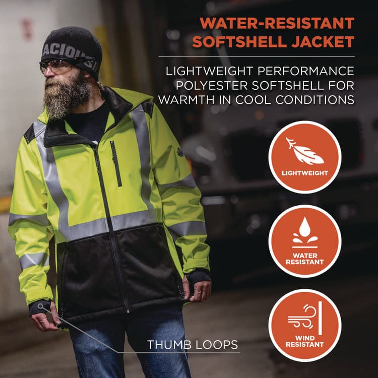 ERGODYNE CORPORATION GloWear 8353 Class 3 Hi-Vis Softshell Water-Resistant Jacket, 4X-Large, Lime (EGO23528) thumbnail 2
