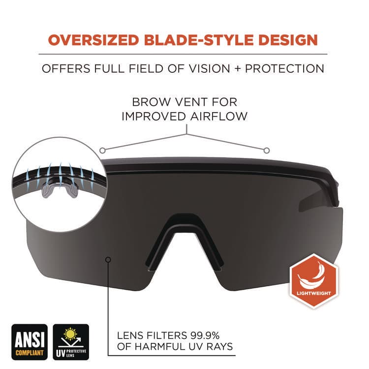 ERGODYNE CORPORATION Skullerz AEGIR Safety Glasses, Matte Black Half Frame, Smoke Single Lens (EGO55005) thumbnail 3