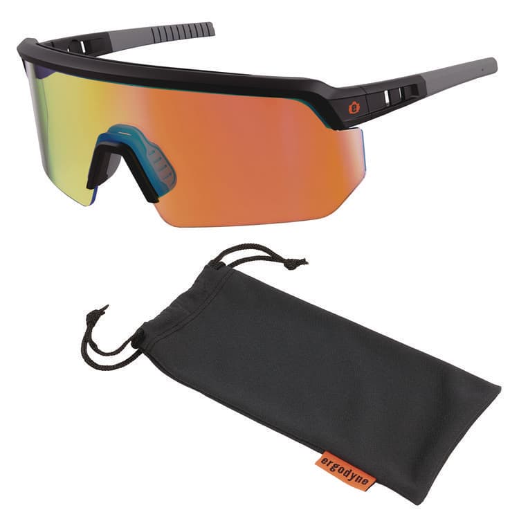 ERGODYNE CORPORATION Skullerz AEGIR Safety Glasses, Matte Black Half Frame, Mirrored Orange Single Lens (EGO55009)