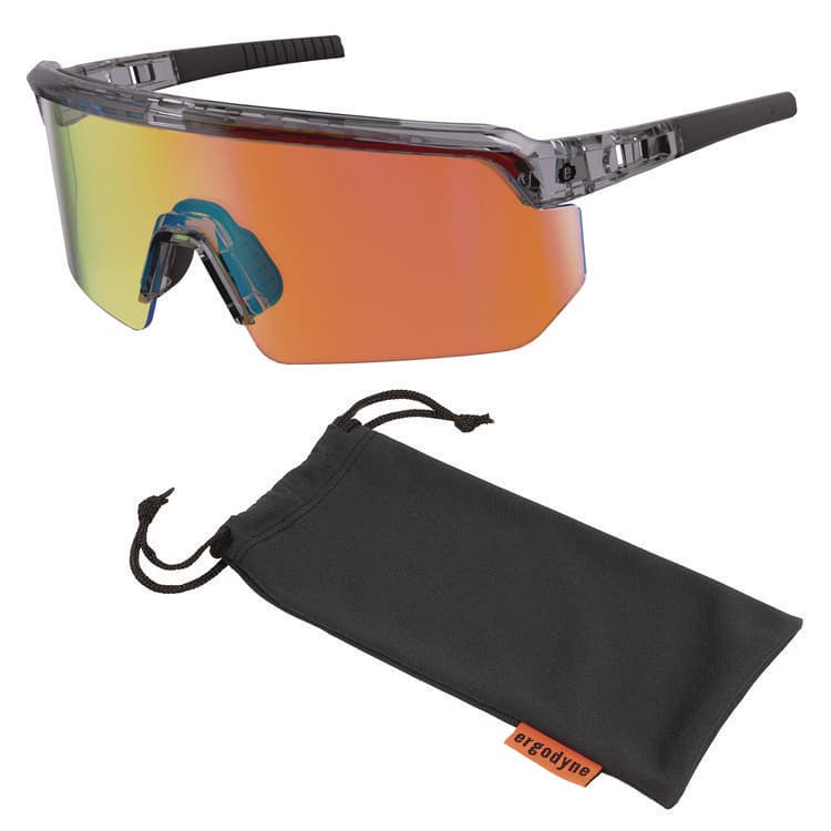 ERGODYNE CORPORATION Skullerz AEGIR Safety Glasses, Clear Smoke Half Frame, Mirrored Orange Single Lens (EGO55013)