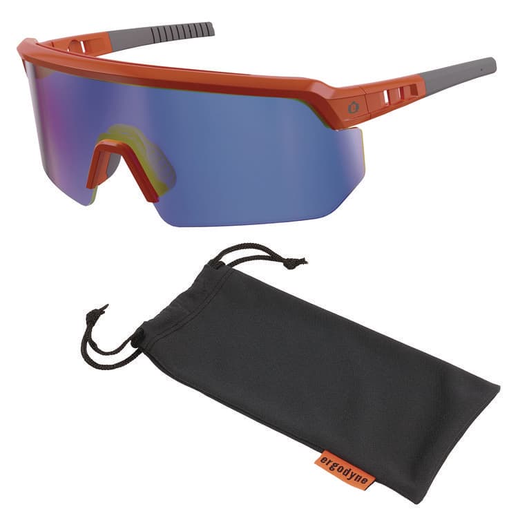 ERGODYNE CORPORATION Skullerz AEGIR Safety Glasses, Orange Half Frame, Mirrored Blue Single Lens (EGO55021)