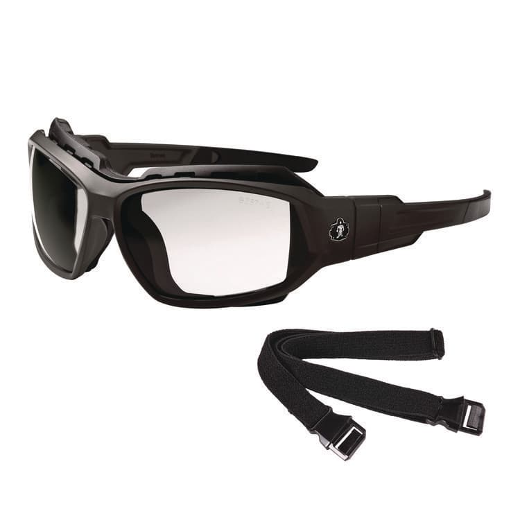 ERGODYNE CORPORATION Skullerz LOKI Anti-Scratch Enhanced Anti-Fog Convertible Safety Spoggles with Strap, Matte Black Half Frame, Clear Dual Lens (EGO56005)