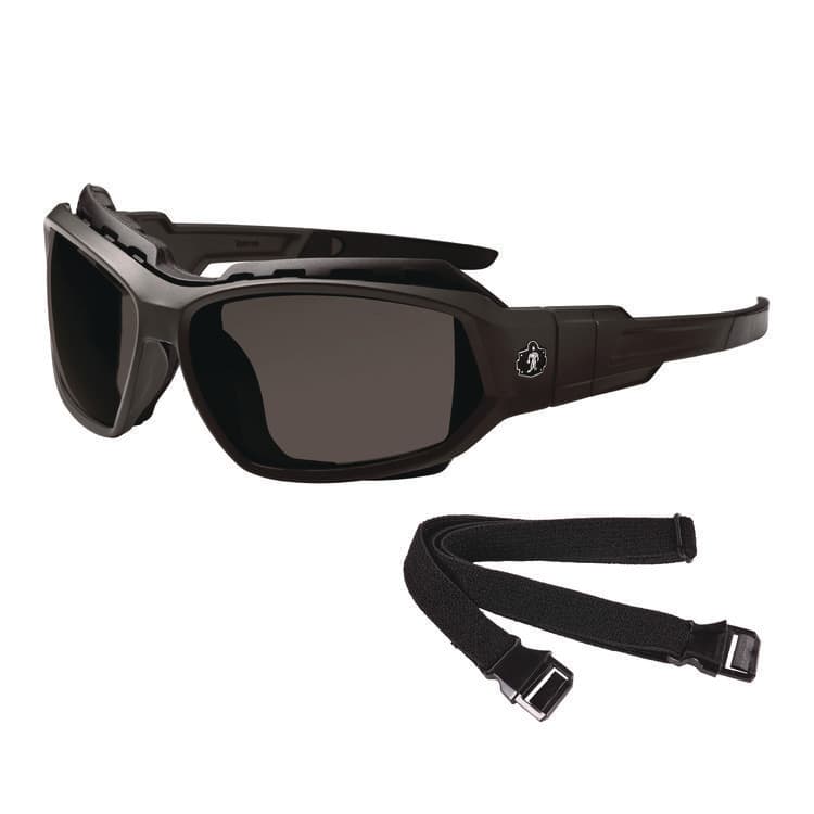 ERGODYNE CORPORATION Skullerz LOKI Anti-Scratch Enhanced Anti-Fog Convertible Safety Spoggles with Strap, Matte Black Half Frame, Smoke Dual Lens (EGO56035)