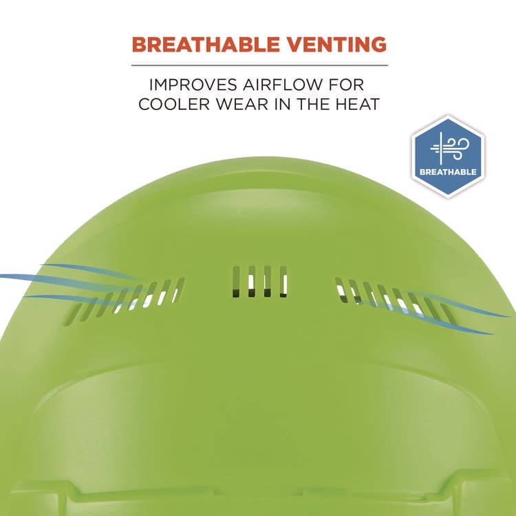 ERGODYNE CORPORATION Skullerz 8966 Class C Lightweight Cap-Style Hard Hat, Adjustable Venting, 6-Point Rachet Suspension, Lime (EGO60224) thumbnail 3