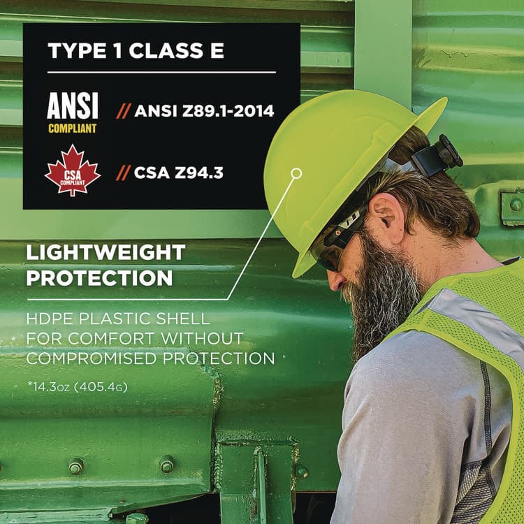 ERGODYNE CORPORATION Skullerz 8969 Class E Lightweight Full Brim Hard Hat, 6-Point Rachet Suspension, Lime (EGO60232) thumbnail 2