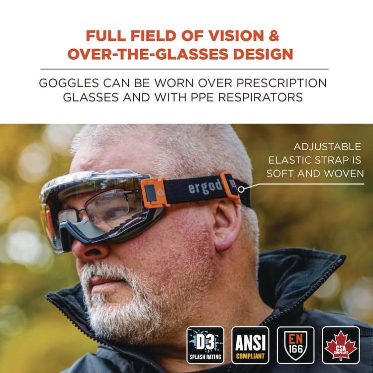 ERGODYNE CORPORATION Skullerz MODI OTG Anti-Scratch and Enhanced Anti-Fog Safety Goggles with Elastic Strap, Clear Lens (EGO60300) thumbnail 2