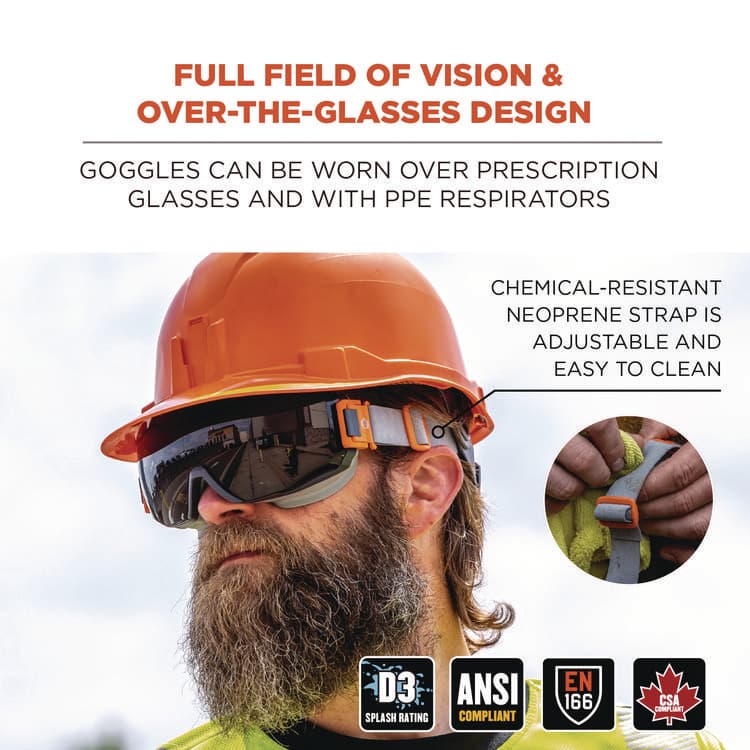 ERGODYNE CORPORATION Skullerz MODI OTG Anti-Scratch and Enhanced Anti-Fog Safety Goggles with Neoprene Strap, Smoke Lens (EGO60303) thumbnail 2