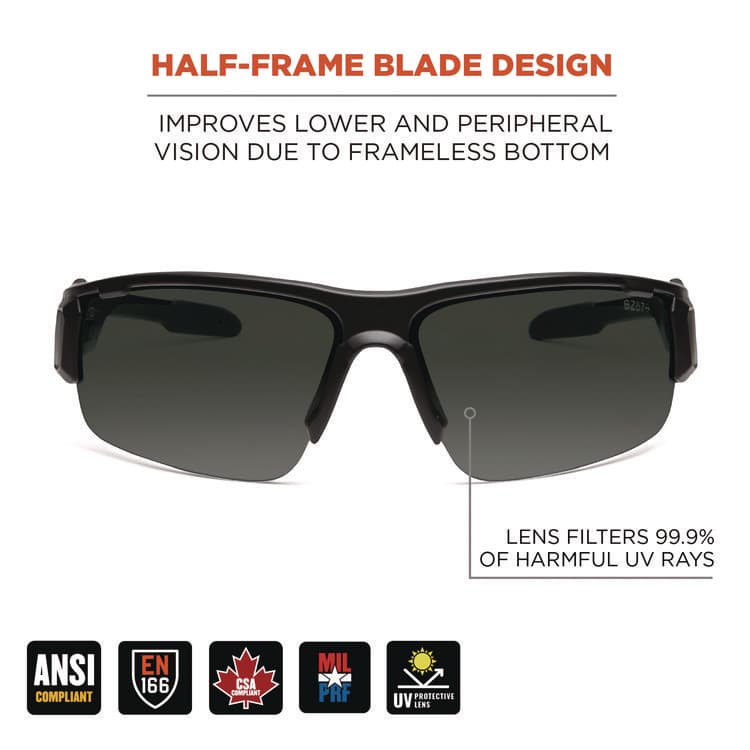 ERGODYNE CORPORATION Skullerz DAGR Anti-Scratch Enhanced Anti-Fog Safety Glasses, Matte Black Half Frame, Smoke Dual Lens (EGO52035) thumbnail 2