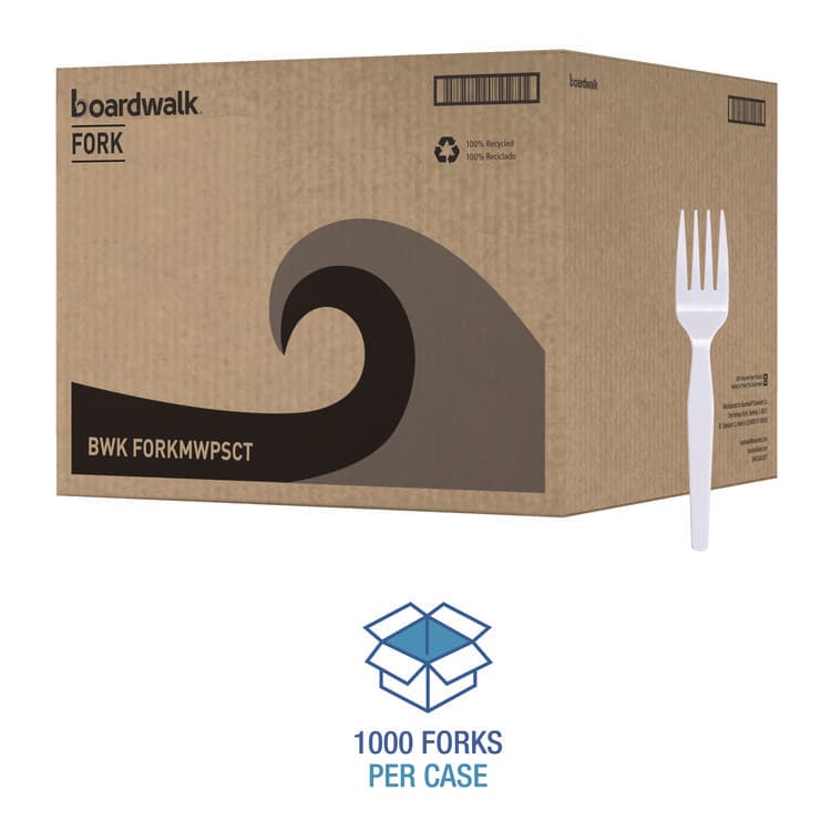 BOARDWALK Mediumweight Polystyrene Cutlery, Fork, Plastic, White, 100/Box, 10 Boxes/Carton (BWKFORKMWPSCT) thumbnail 4