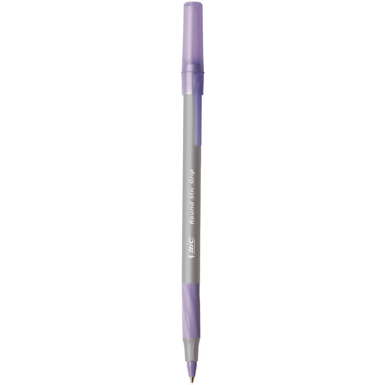 BIC CORP. Round Stic Grip Xtra Comfort Ballpoint Pen, Easy-Glide System, Stick, Medium 1.2 mm, Purple Ink, Gray/Purple Barrel, Dozen (BICGSMG11PE) thumbnail 2