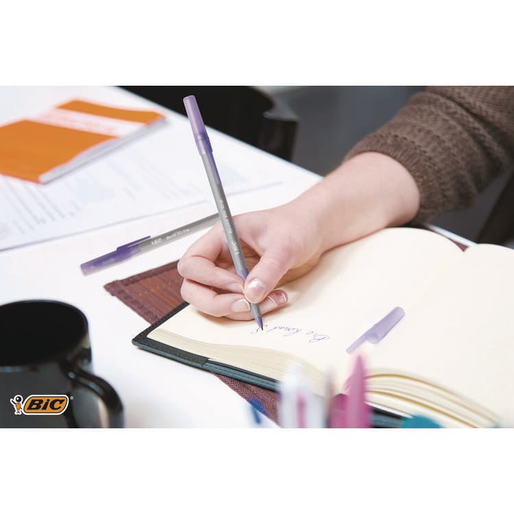 BIC CORP. Round Stic Grip Xtra Comfort Ballpoint Pen, Easy-Glide System, Stick, Medium 1.2 mm, Purple Ink, Gray/Purple Barrel, Dozen (BICGSMG11PE) thumbnail 3