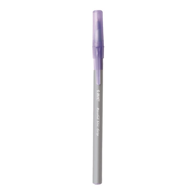 BIC CORP. Round Stic Grip Xtra Comfort Ballpoint Pen, Easy-Glide System, Stick, Medium 1.2 mm, Purple Ink, Gray/Purple Barrel, Dozen (BICGSMG11PE) thumbnail 4