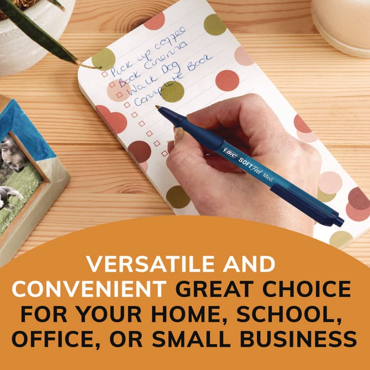 BIC CORP. Soft Feel Ballpoint Pen, Retractable, Medium 1 mm, Black Ink, Black Barrel, Dozen (BICSCSM11BK) thumbnail 4