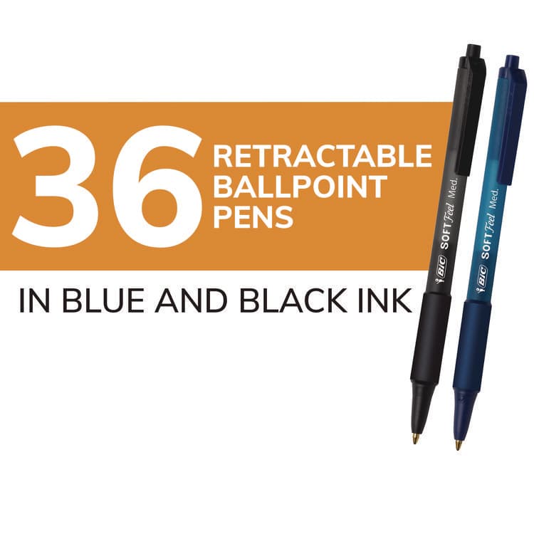 BIC CORP. Soft Feel Ballpoint Pen Value Pack, Retractable, Medium 1 mm, Black Ink, Black Barrel, 36/Pack (BICSCSM361BK) thumbnail 3