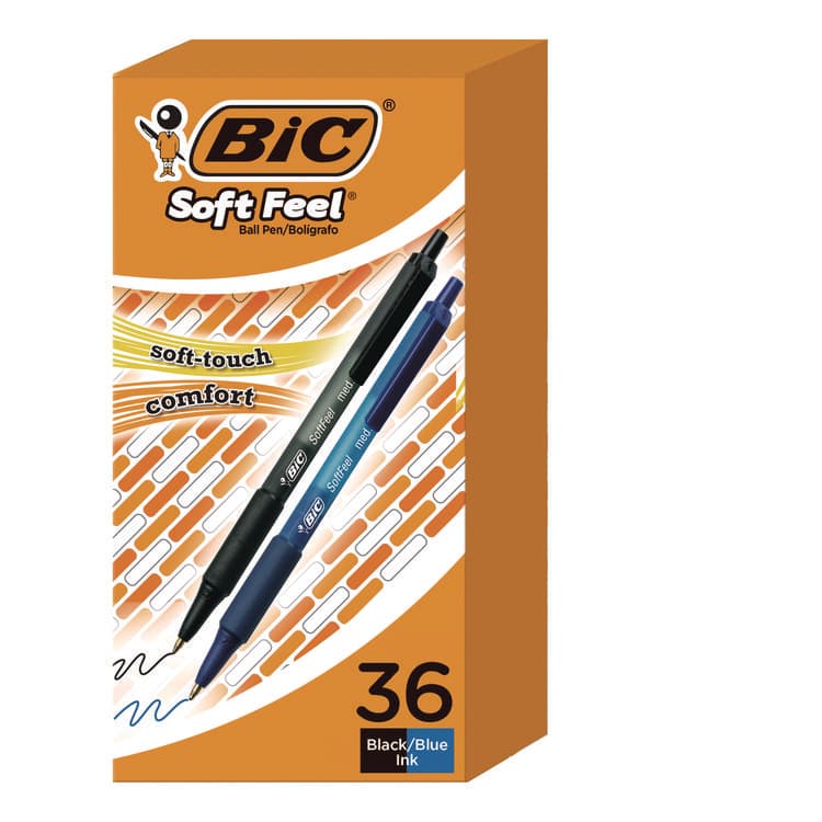 BIC CORP. Soft Feel Ballpoint Pen Value Pack, Retractable, Medium 1 mm, Black Ink, Black Barrel, 36/Pack (BICSCSM361BK)