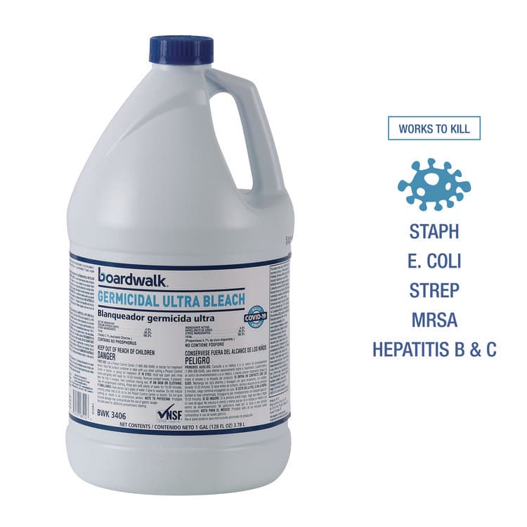 BOARDWALK Germicidal Ultra Bleach, 6% Sodium Hypochlorite, 1 gal Bottle, 6/Carton (BWK3406) thumbnail 3