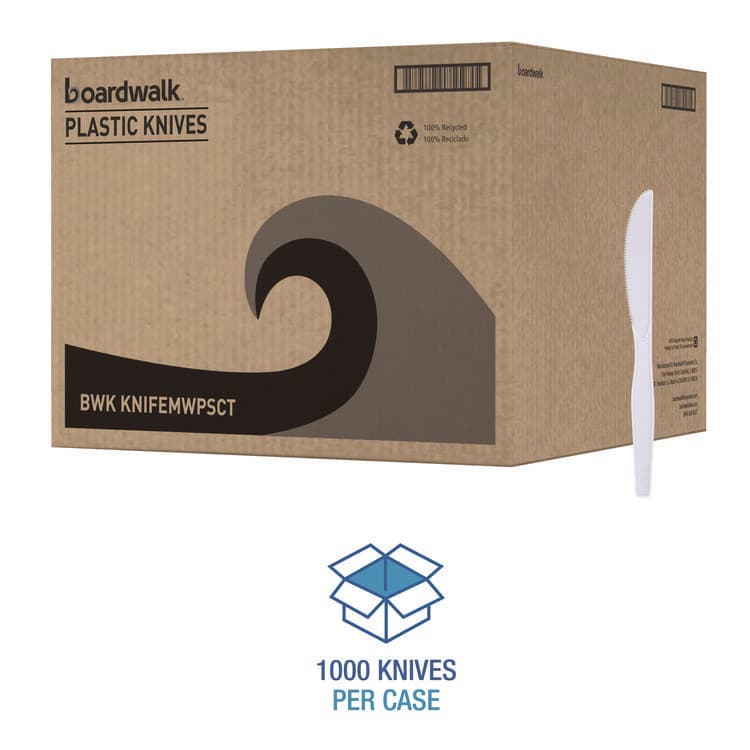 BOARDWALK Mediumweight Polystyrene Cutlery, Knife, Plastic, White, 100/Box, 10 Boxes/Carton (BWKKNIFEMWPSCT) thumbnail 4