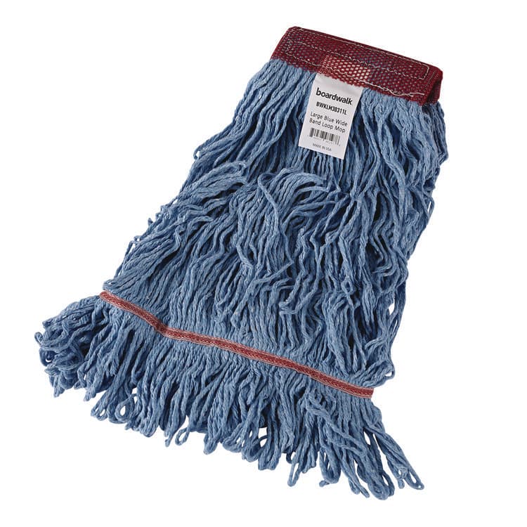 BOARDWALK Cotton Mop Heads, Cotton/Synthetic, Large, Looped End, Wideband, Blue, 12/Carton (BWKLM30311L)